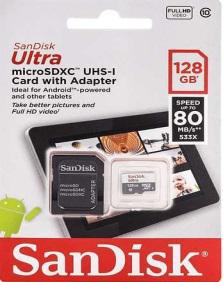   MEMORIA SANDISK MICRO SD  128 GB CLASE 10 ULTRA 80MB/S SPEED